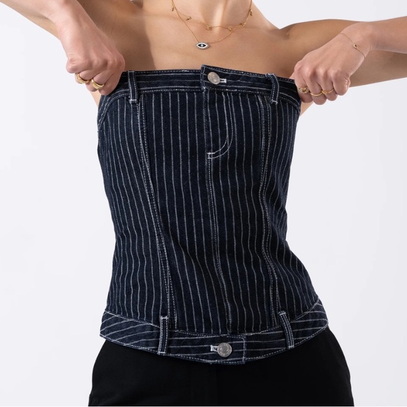 ZARA STRIPED STRAPLESS TRF DENIM TOP - Picture 2 of 6